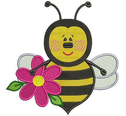 Bumble Bee With a Big Flower Filled Machine Embroidery Design Digitized Pattern