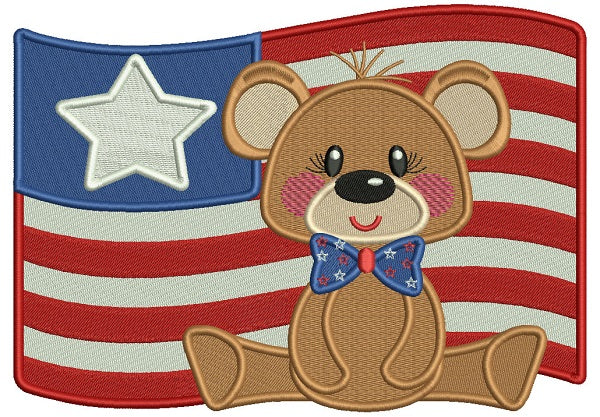 4th Of July Bear With Big American Flag Filled Machine Embroidery Design Digitized Pattern