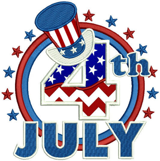 4th Of July Emblem With Big Hat Applique Machine Embroidery Design Digitized Pattern
