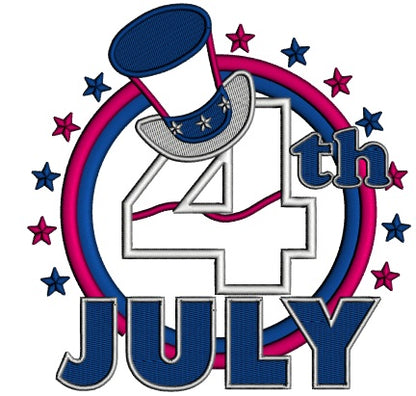 4th Of July Emblem With Big Hat Applique Machine Embroidery Design Digitized Pattern