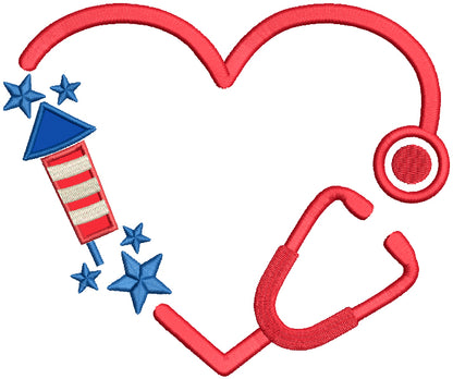 4th Of July Independence Day Patriotic Stethoscope Medical Applique Machine Embroidery Design Digitized Pattern