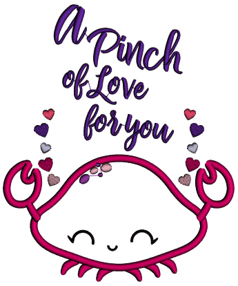 A Pinch Of Love For You Crab Valentine's Day Applique Machine Embroidery Design Digitized Pattern