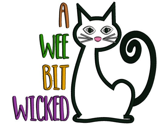 A Wee Bit Wicked Black Cat Applique Halloween Machine Embroidery Design Digitized Pattern