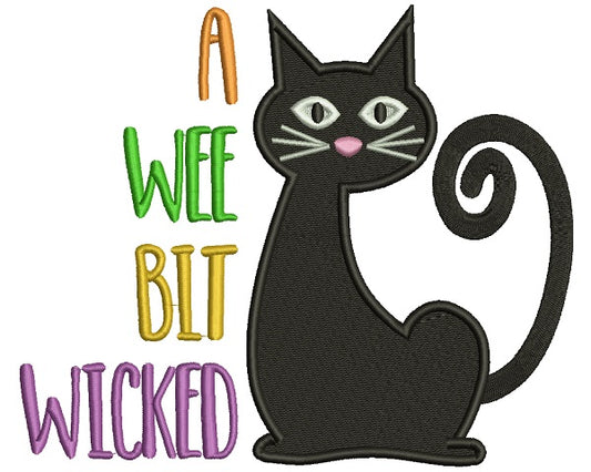 A Wee Bit Wicked Black Cat Filled Halloween Machine Embroidery Design Digitized Pattern
