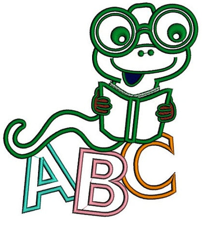 ABC Reading Worm Applique Applique School Machine Embroidery Digitized Design Pattern -Instant Download- 4x4,5x7,6x10