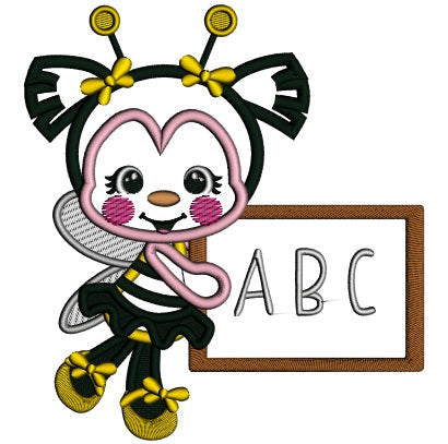 ABC Cute Little Bee School Applique Machine Embroidery Design Digitized Pattern