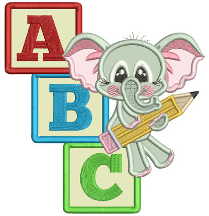 ABC Elephant Holding a Pencil Applique Machine Embroidery Design Digitized Pattern