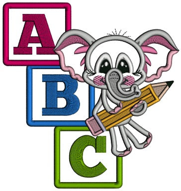 ABC Elephant Holding a Pencil Applique Machine Embroidery Design Digitized Pattern