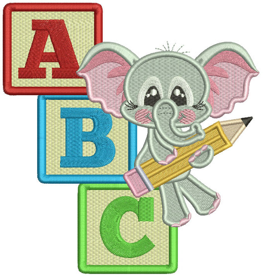 ABC Elephant Holding a Pencil Filled Machine Embroidery Design Digitized Pattern