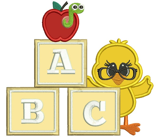 ABC Little Baby Chick School Applique Machine Embroidery Digitized Design Pattern