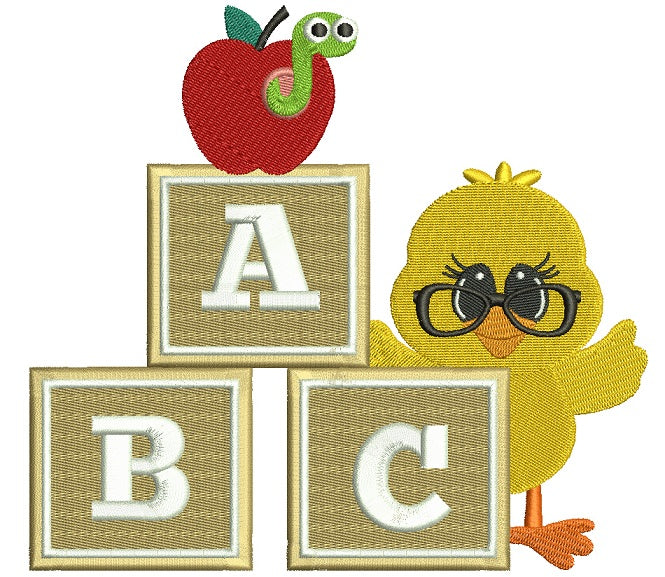 ABC Little Baby Chick School Filled Machine Embroidery Digitized Design Pattern