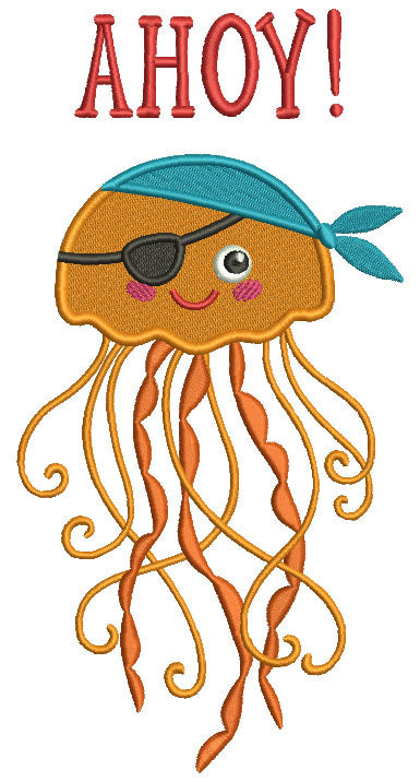 Ahoy Jelly Fish Pirate Filled Machine Embroidery Design Digitized Pattern