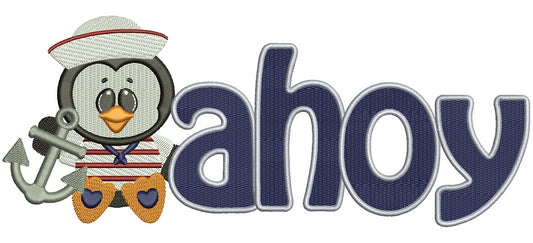 Ahoy Marine Anchor Penguin Filled Machine Embroidery Digitized Design Pattern