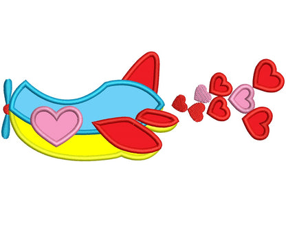 Airplane With Hearts Applique Machine Embroidery Digitized Design Pattern