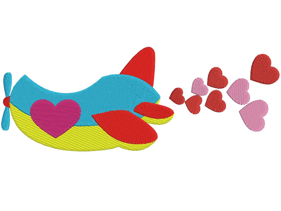 Airplane With Hearts Filled Machine Embroidery Digitized Design Pattern