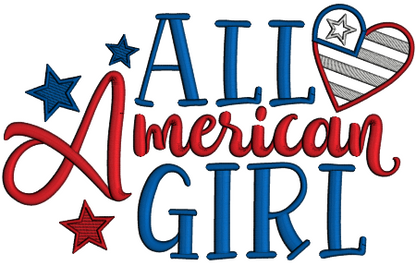 All American Girl With Heart Patriotic Applique Machine Embroidery Design Digitized Pattern