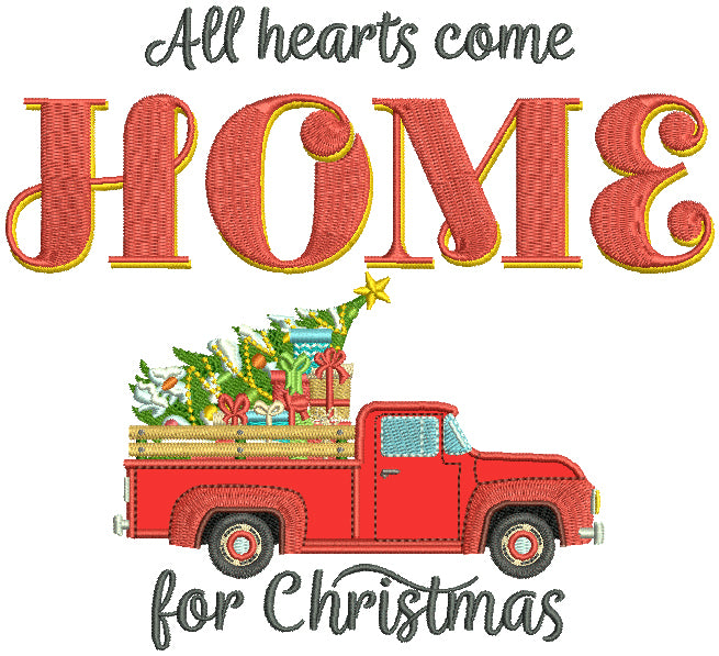 All Hearts Come Home For Christmas Applique Machine Embroidery Design Digitized Pattern