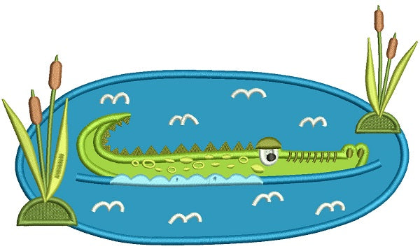 Alligator In A Swamp Applique Machine Embroidery Digitized Design Pattern