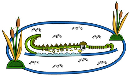 Alligator In A Swamp Applique Machine Embroidery Digitized Design Pattern