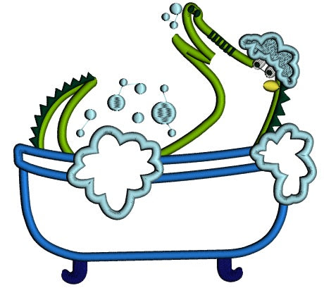 Alligator Taking a Bath Applique Machine Embroidery Design Digitized Pattern