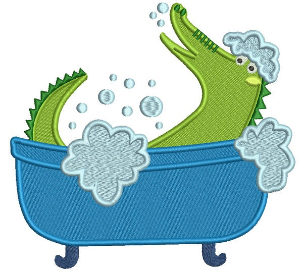 Alligator Taking a Bath Filled Machine Embroidery Design Digitized Pattern