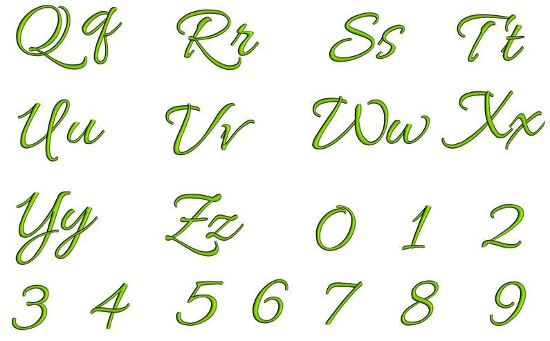 Allura Satin Script Machine Embroidery Font Upper and Lower Case 1 2 3 ...