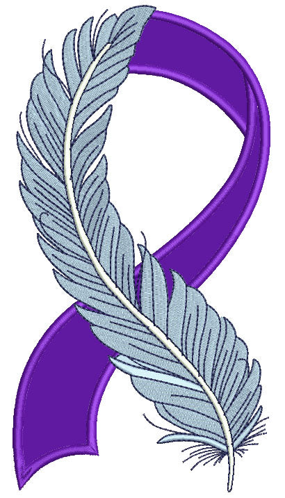 Alzheimer's Awareness Ribbon With Feather Applique Machine Embroidery Digitized Design Pattern