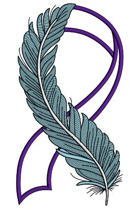 Alzheimer's Awareness Ribbon With Feather Applique Machine Embroidery Digitized Design Pattern