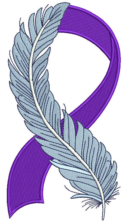 Alzheimer's Awareness Ribbon With Feather Filled Machine Embroidery Digitized Design Pattern