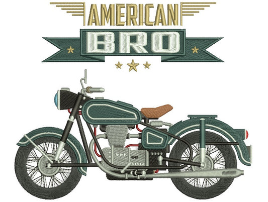 American Bro Motorcycle Filled Machine Embroidery Digitized Design Pattern