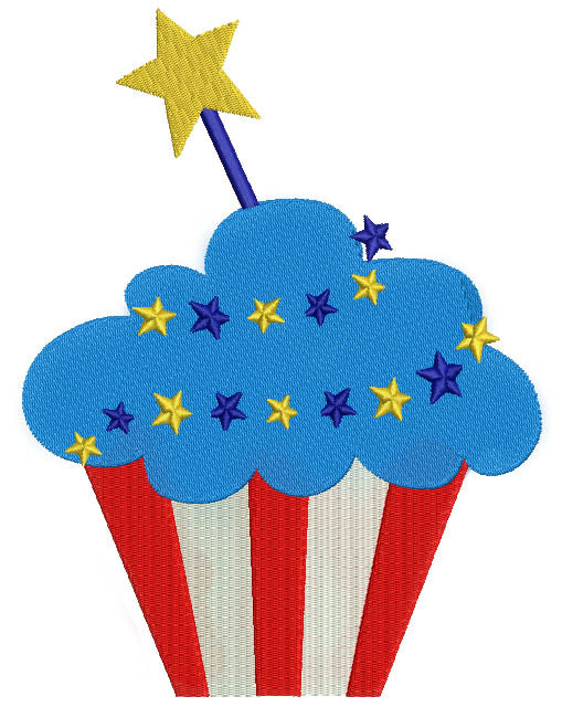 American Flag Cupcake with a Star 4th of July Independence Day Filled Machine Embroidery Digitized Design Pattern