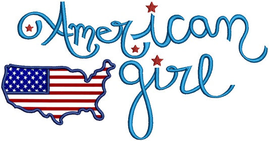 American Girl With a Flag Applique Machine Embroidery Design Digitized Pattern