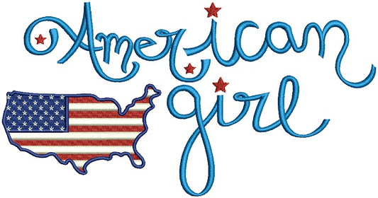 American Girl With a Flag Filled Machine Embroidery Design Digitized Pattern
