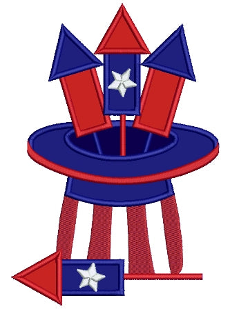 American Hat Fireworks 4th of July Independence Day Applique Machine Embroidery Digitized Design Pattern