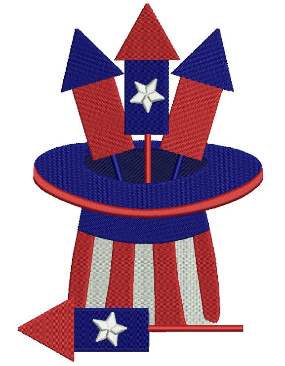 American Hat Fireworks 4th of July Independence Day Filled Machine Embroidery Digitized Design Pattern