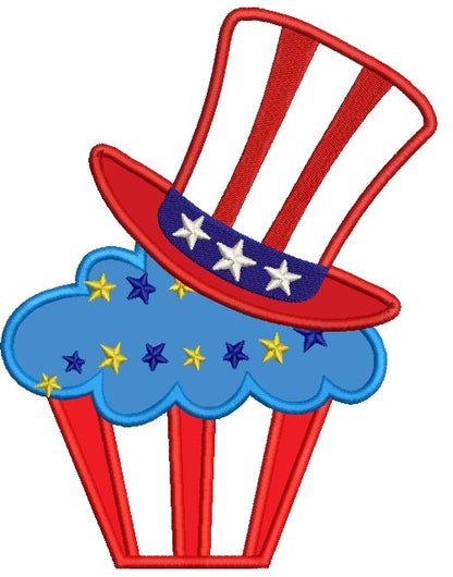 American Hat on a Cupcake 4th of July Independence Day Applique Machine Embroidery Digitized Design Pattern