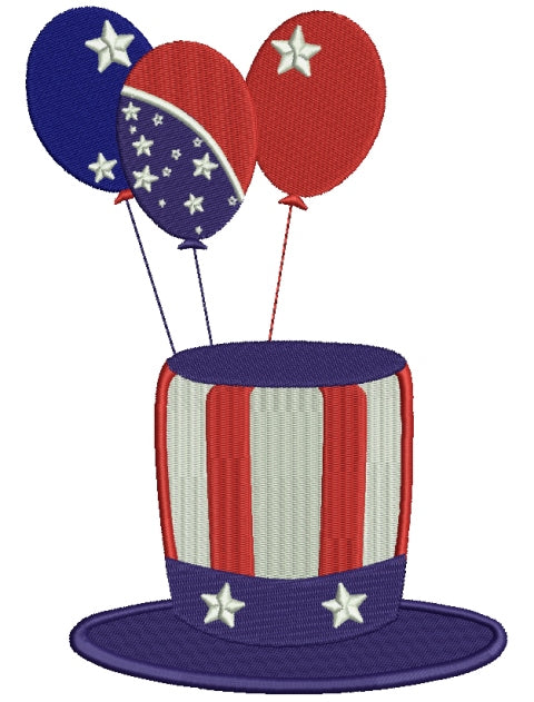 American Hat with Balloon 4th of July Independence Day Filled Machine Embroidery Digitized Design Pattern