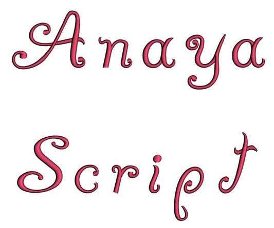 Anaya Font Machine Embroidery Script Upper and Lower Case 1 2 3 inches