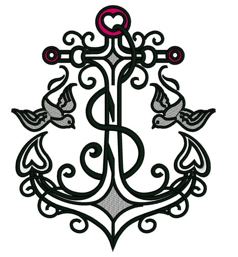 Anchor With Doves Applique Machine Embroidery Digitized Design Pattern