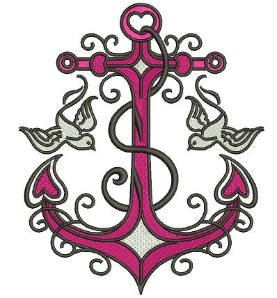 Anchor With Doves Filled Machine Embroidery Digitized Design Pattern
