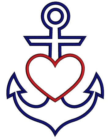 Anchor With Heart Marine Applique Machine Embroidery Design Digitized Pattern