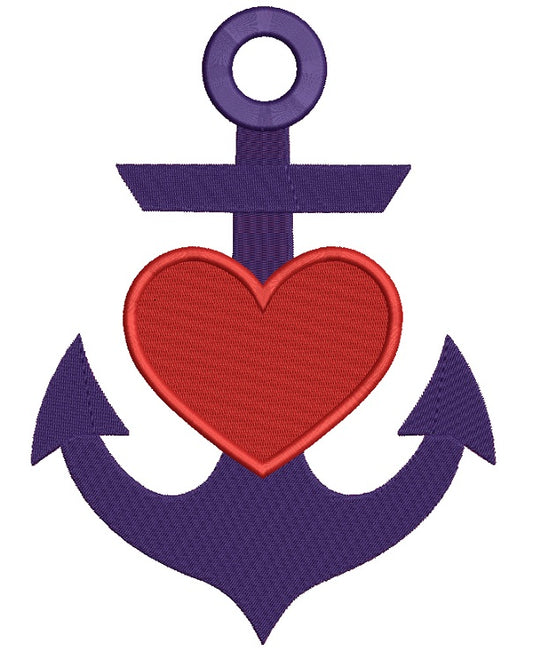 Anchor With Heart Marine Filled Machine Embroidery Design Digitized Pattern