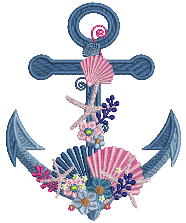Anchor With Shells And Starfish Filled Machine Embroidery Design Digitized Pattern