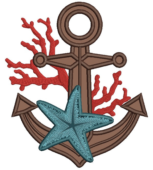 Anchor With Starfish Marine Applique Machine Embroidery Design Digitized Pattern