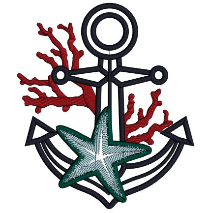 Anchor With Starfish Marine Applique Machine Embroidery Design Digitized Pattern