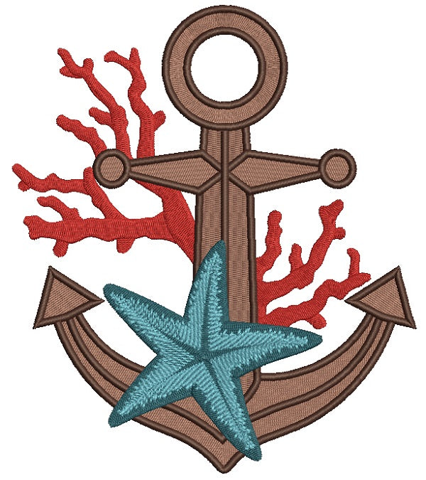 Anchor With Starfish Marine Filled Machine Embroidery Design Digitized Pattern