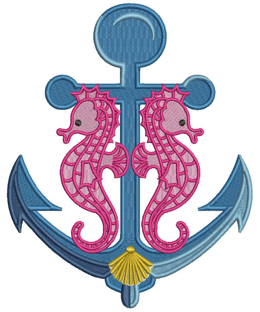 Anchor With Two Seahorses Filled Machine Embroidery Design Digitized Pattern