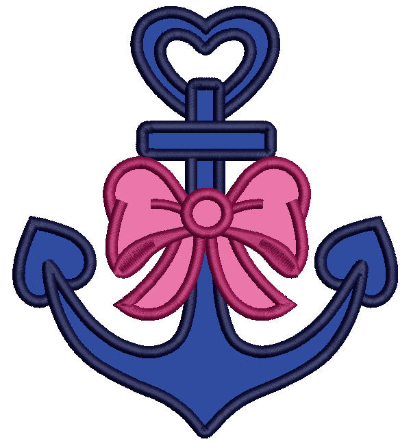 Anchor With a Beautiful Bow Applique Machine Embroidery Design Digitized Pattern