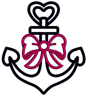 Anchor With a Beautiful Bow Applique Machine Embroidery Design Digitized Pattern