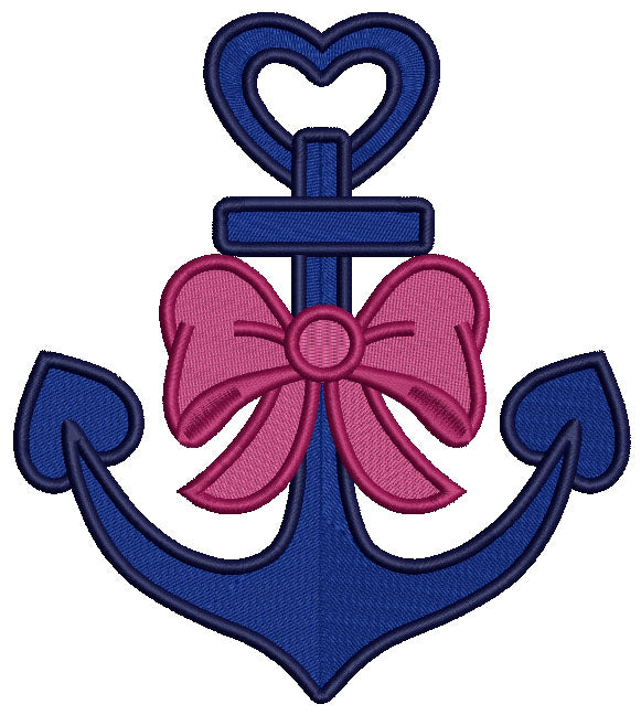 Anchor With a Beautiful Bow Filled Machine Embroidery Design Digitized Pattern
